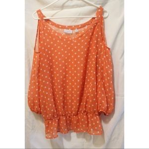 New York and Company Orange Polka Dot Top